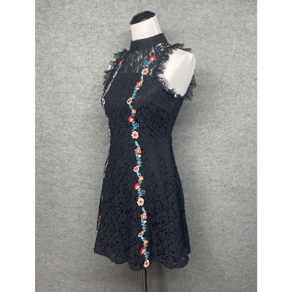 Altar'd State Jaenie Dress SM Sleeveless Mock-Neck Black Floral Lace Embroidered - Picture 5 of 13
